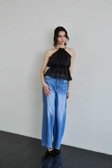 PEARL HALTERNECK TOP / BLACK