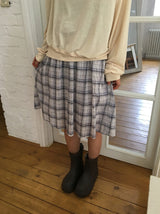 Luije Summer Check Shirring Flower Midi Banding Skirt