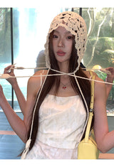 Beige knit hat, bucket hat