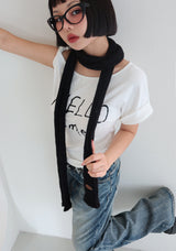 Unbalanced off-shoulder lettering short-sleeved T-shirt