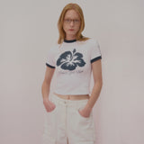 ALOHA FLOWER RINGER CROP TSHIRT-WHITE