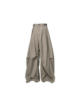 RELABEL Three-dimensional Composition (Lines and Corners) Horizontal And Vertical Combination Of Pleated And Draped Loose-fitting Scimitar Silhouette Suit Trousers