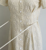 26SS★ Ruckbell Square Neck Embroidered Tulip Pintuck Long One Piece