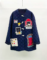 Kitsch look Embroidered Patch Quilted Duffle Coat