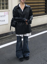 Tsurem Button Collar Half Leather Jacket