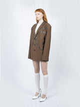 Circle Leather Patch Blazer (Brown Stripe)