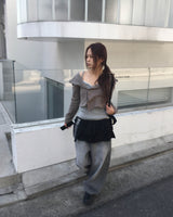 String wide denim pants