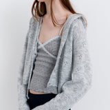 Eyelet Punching Hood Knit Cardigan Melange Gray