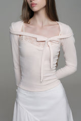 Cotton touch ribbon bolero, Pink
