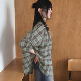 Uter Check Boxy Overfit Vintage Long Sleeve Shirt