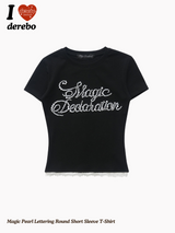 マジックパールレタリングラウンドショートスリーブTシャツ