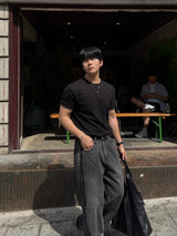 Fade line track denim pants