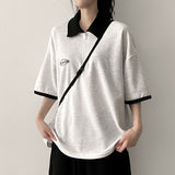 Light Half Zip-Up Coloring Collar Short Sleeve T-shirt
