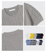 スローケーブルラウンド半袖ニット / 10 colors
