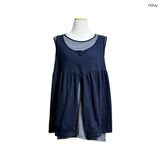 (3color) Slub Stripe Layered Flare Sleeveless Top