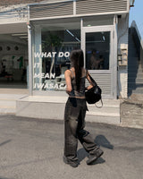 Dark washing wide pants