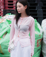 WRINKLE MESH CARDIGAN PINK