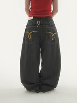 Low waist tab denim pants -1C