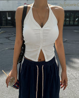 Aine Ribbed Button Holter Sleeveless (+With Cup)