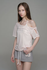 Powder sheer ribbon top, Baby Pink