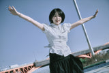 STRIPE RIBBON PUFF BLOUSE 