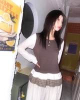 (2color) Check Frill Layered Roll-Up Long Sleeve Tee