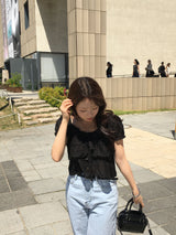 [Crop🖤] ティファニー シフォンカンカンブラウス