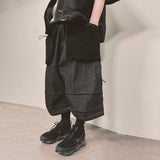 reverse terry pocket denim capri shorts_black