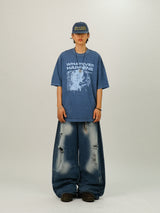 MN Cat Washing Damage Denim Pants 