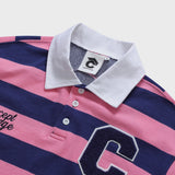 CパッチストライプラグビースウェットカラーTシャツ / ピンク-ネイビー [Unisex]