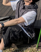 Crinkle Check Hooded Anorak Vest