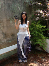 Checked around wide pants