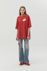 MELTING CHERRY PIGMENT WASHING T-SHIRT - RED 