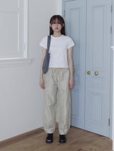 NYLON STUD PINTUCK PANTS (SAND BEIGE)