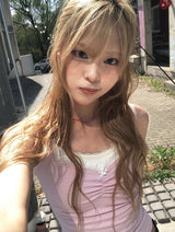 エッセンボーダーシャレッドリボンレースキャミソール