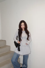 Trendy lace frill long-sleeved shirring T-shirt