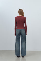 CUT OUT WRAP KNIT TOP - DEEP RED
