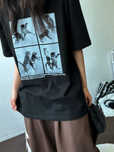 Juju Four Section Black White Oversized T-Shirt 4color