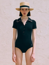 COLLAR BUTTON SWIMSUIT BLACK