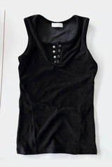 Velvet Henley Neck Track Detail Muscle Fit Sleeveless