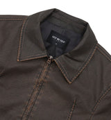 Washed Leather Crop Jacket - Brown