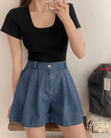 Ossie pintuck denim short pants