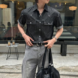 LMN Rivet Western Denim Short-Sleeved Shirt (2 colors)