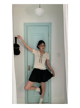 ribbon frill sweet short-sleeved knitwear