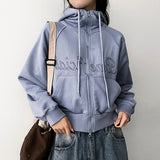 Rika Lettering Embroidered Zurry High-Neck Hooded Zip-Up