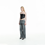 sai logo satin hotfix strapless top