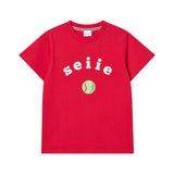Seiie テニスアップリケTシャツ スリムフィット レッド