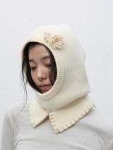 handmade knit flower brooch set - ivory  