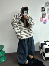 ツーピンタックリベットベルトバルーンロングパンツ🤎🖤💙3カラー
