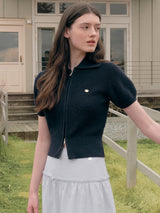 COLLAR HALF KNIT ZIP UP NAVY